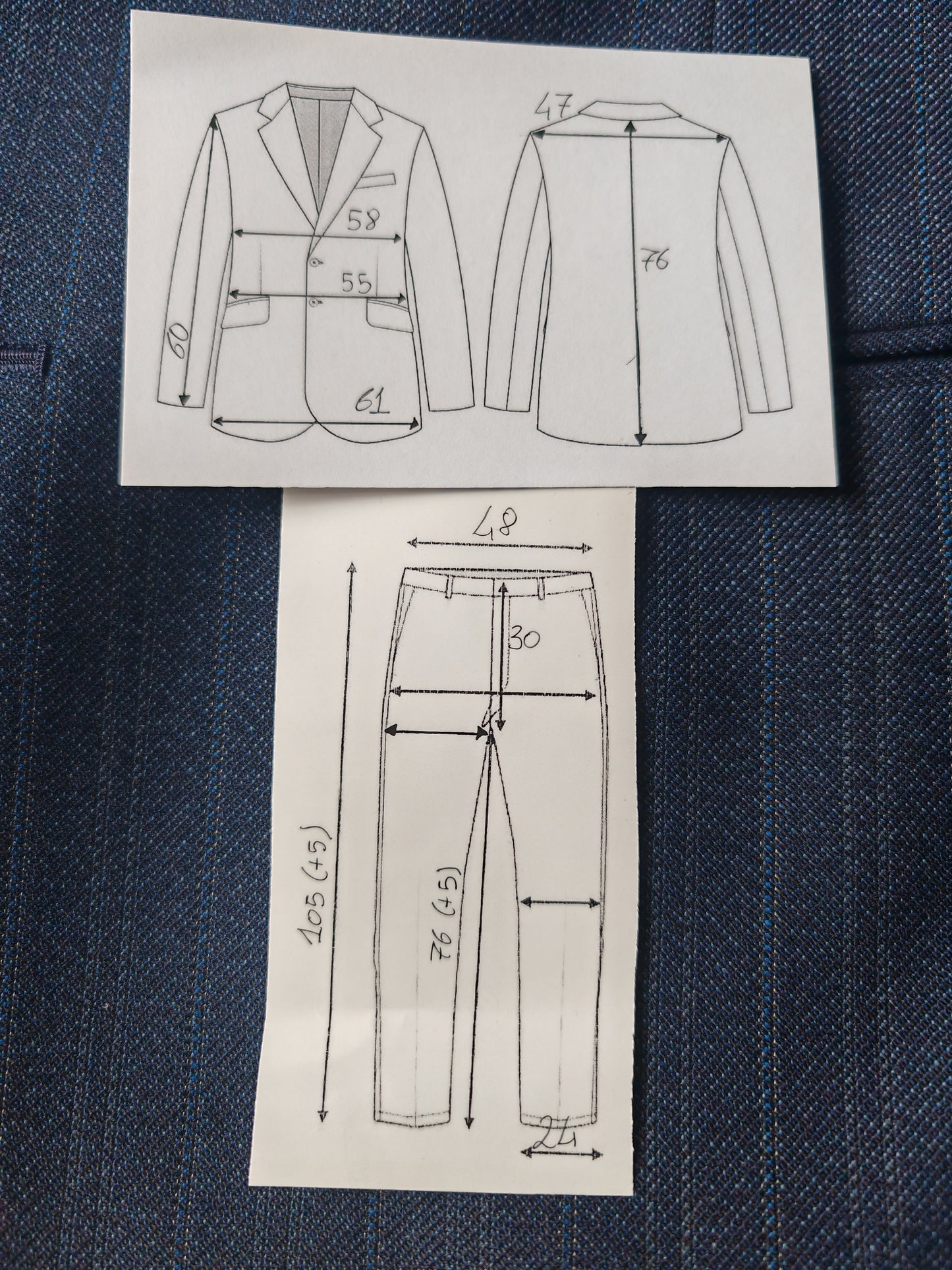 Completo 3 pezzi sartoriale anni '80 blu gessato - tg. 52