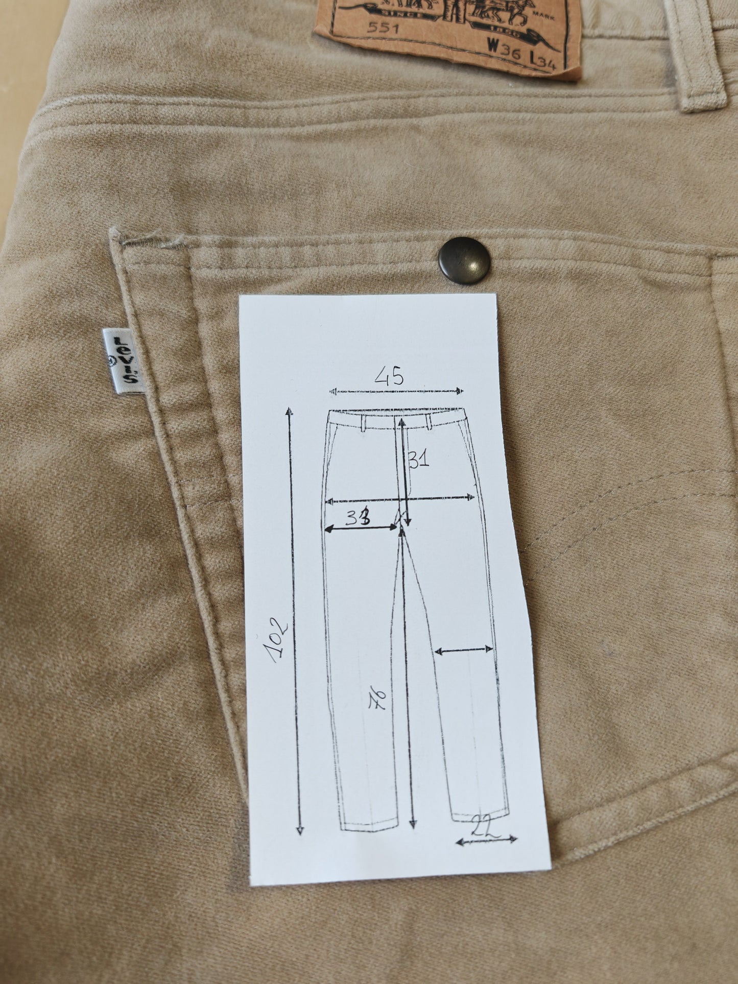 Levi's 551 anni '90 in velluto beige - W36