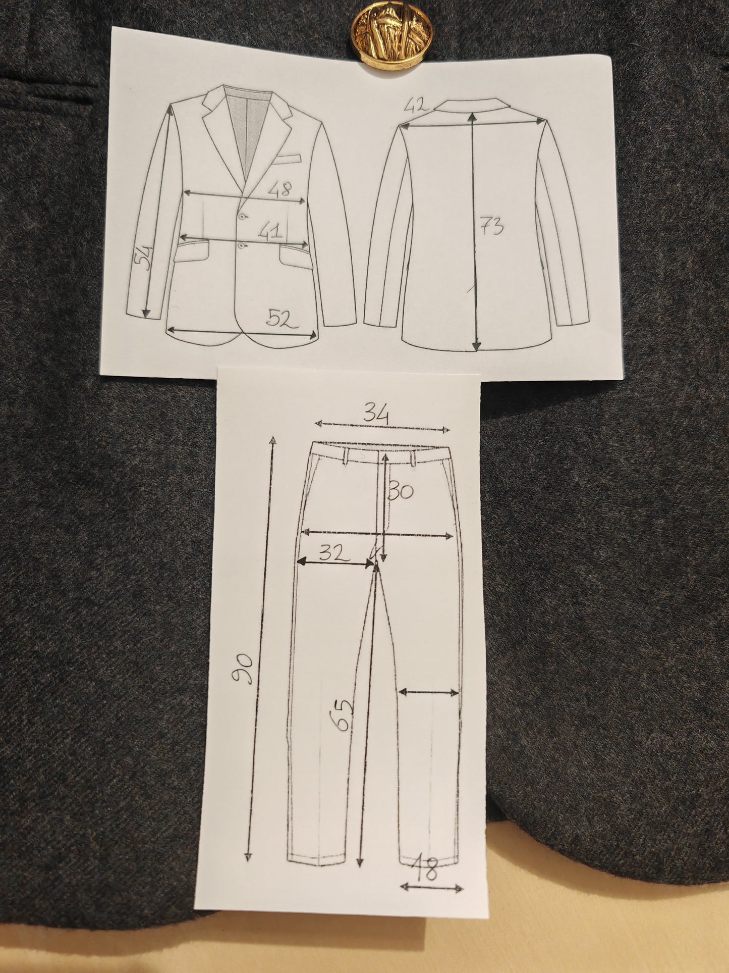 Completo tailleur anni '80 in flanella grigio antracite - tg. 40/42