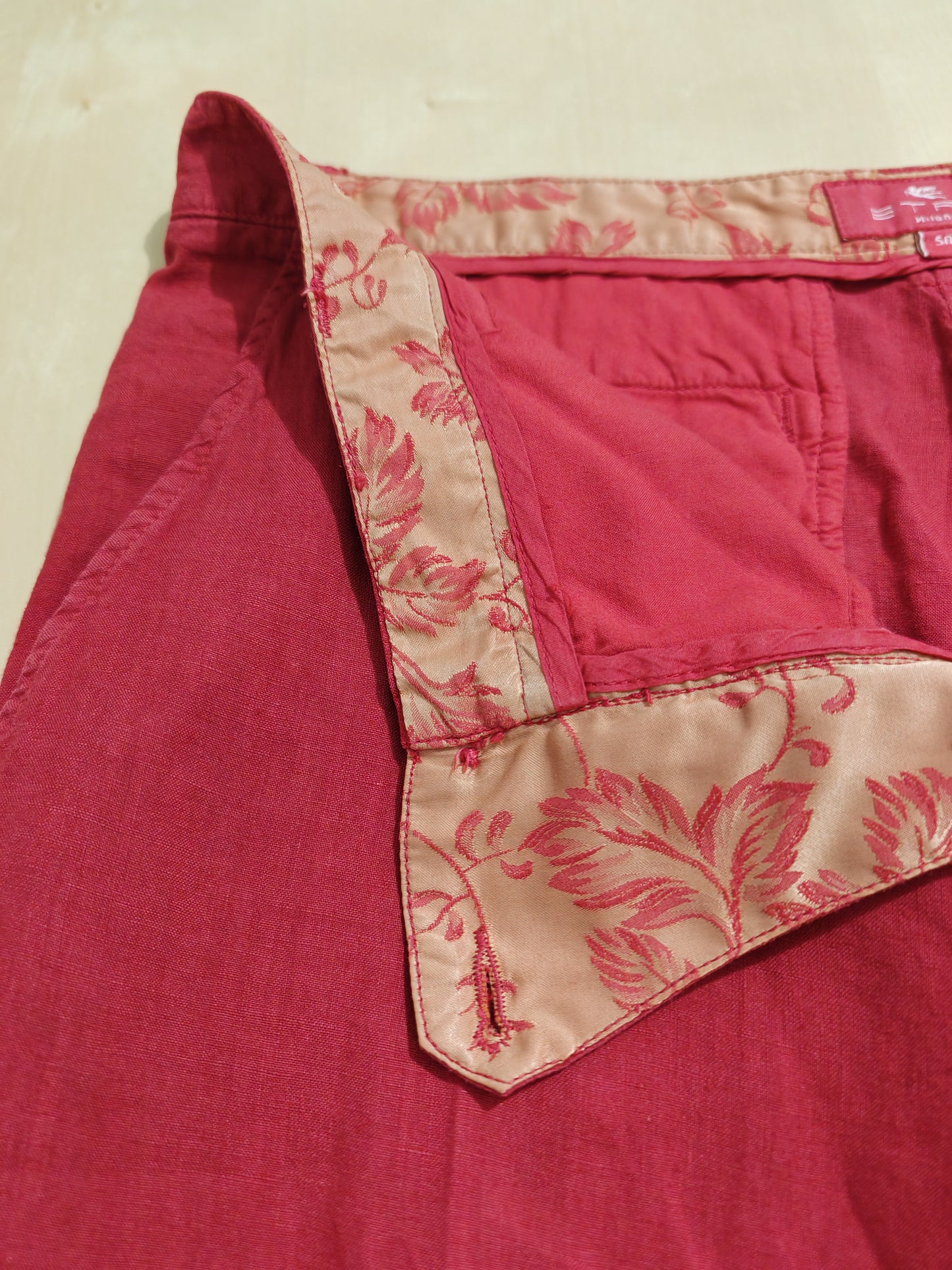 Etro red trousers in pure linen - size 50 ITA
