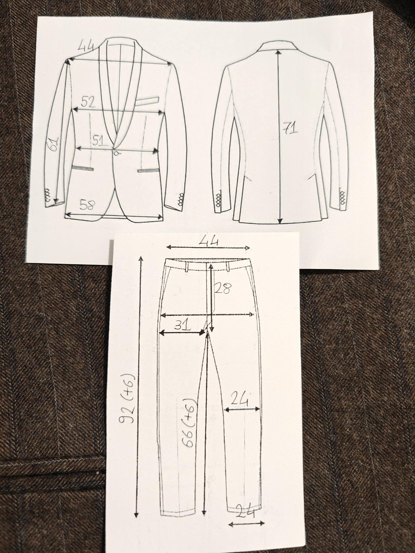 Completo anni '70 in flanella marrone gessato - tg. 48