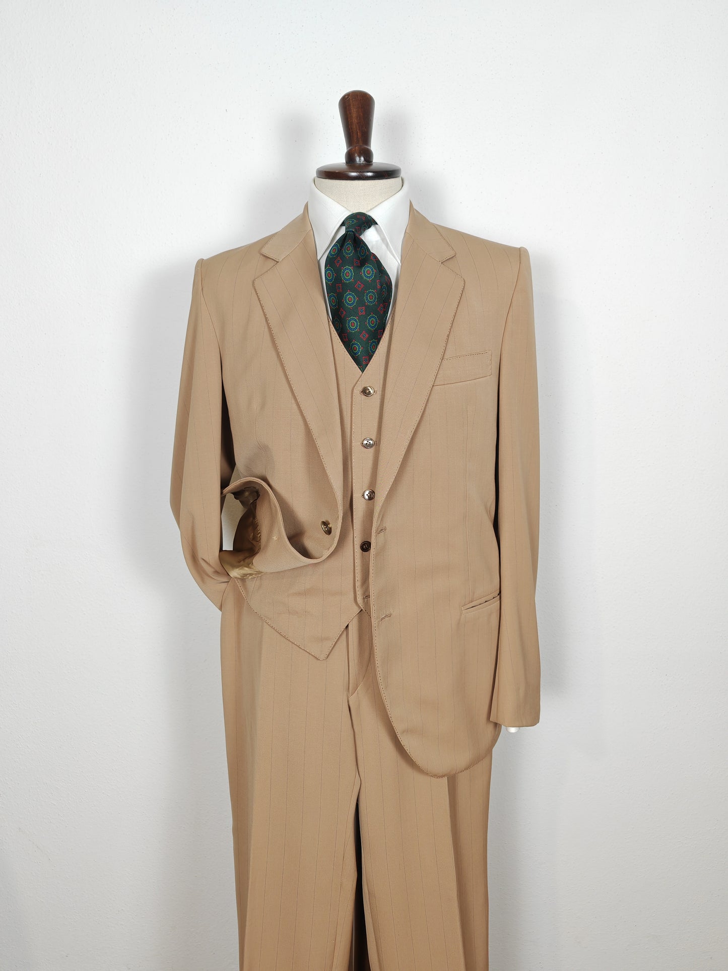 Completo 3 pezzi anni '70 beige gessato - tg. 50 (pantalone 48)