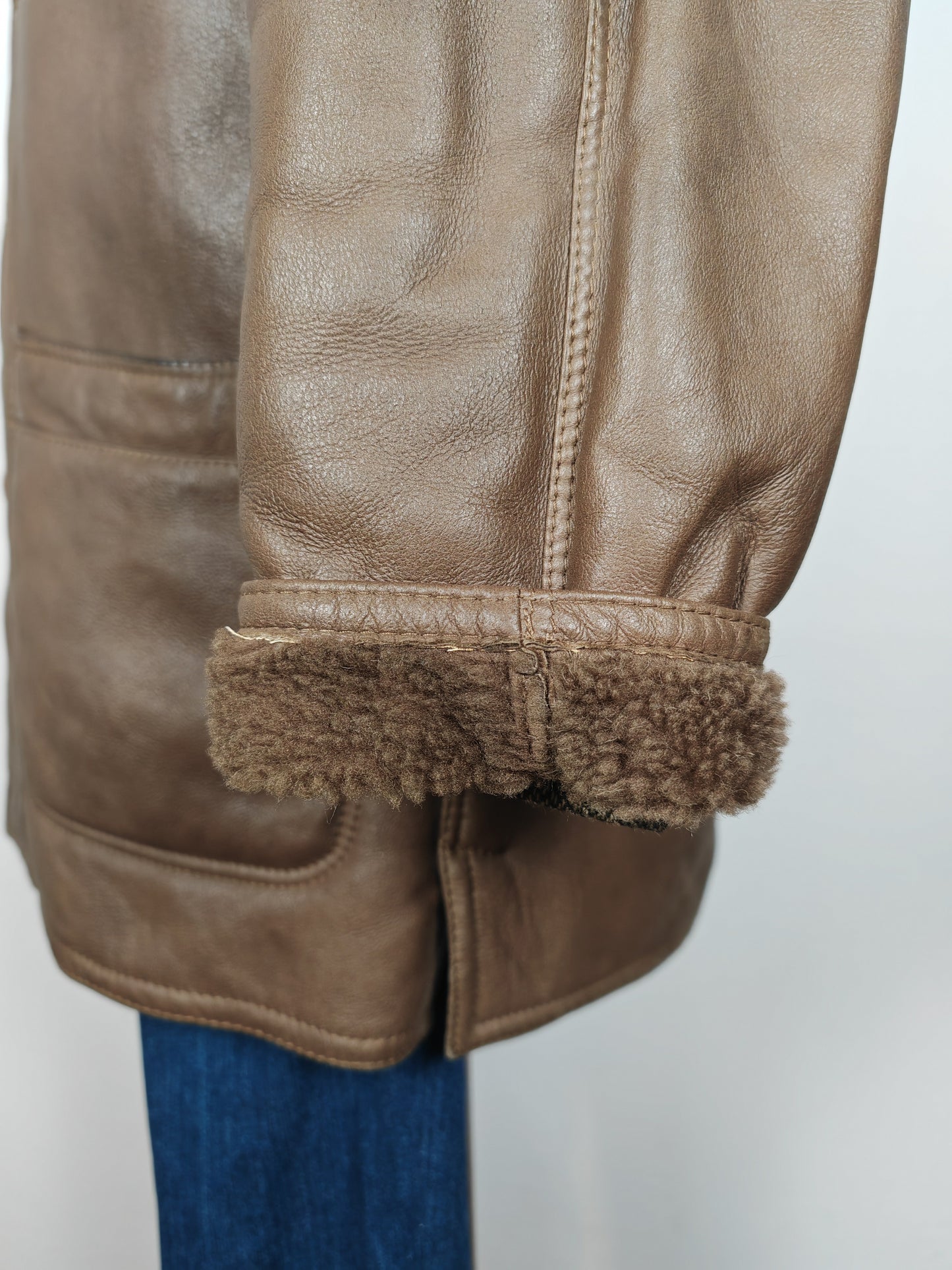 Montone shearling anni '80 marrone con collo a revers - tg. 50-52
