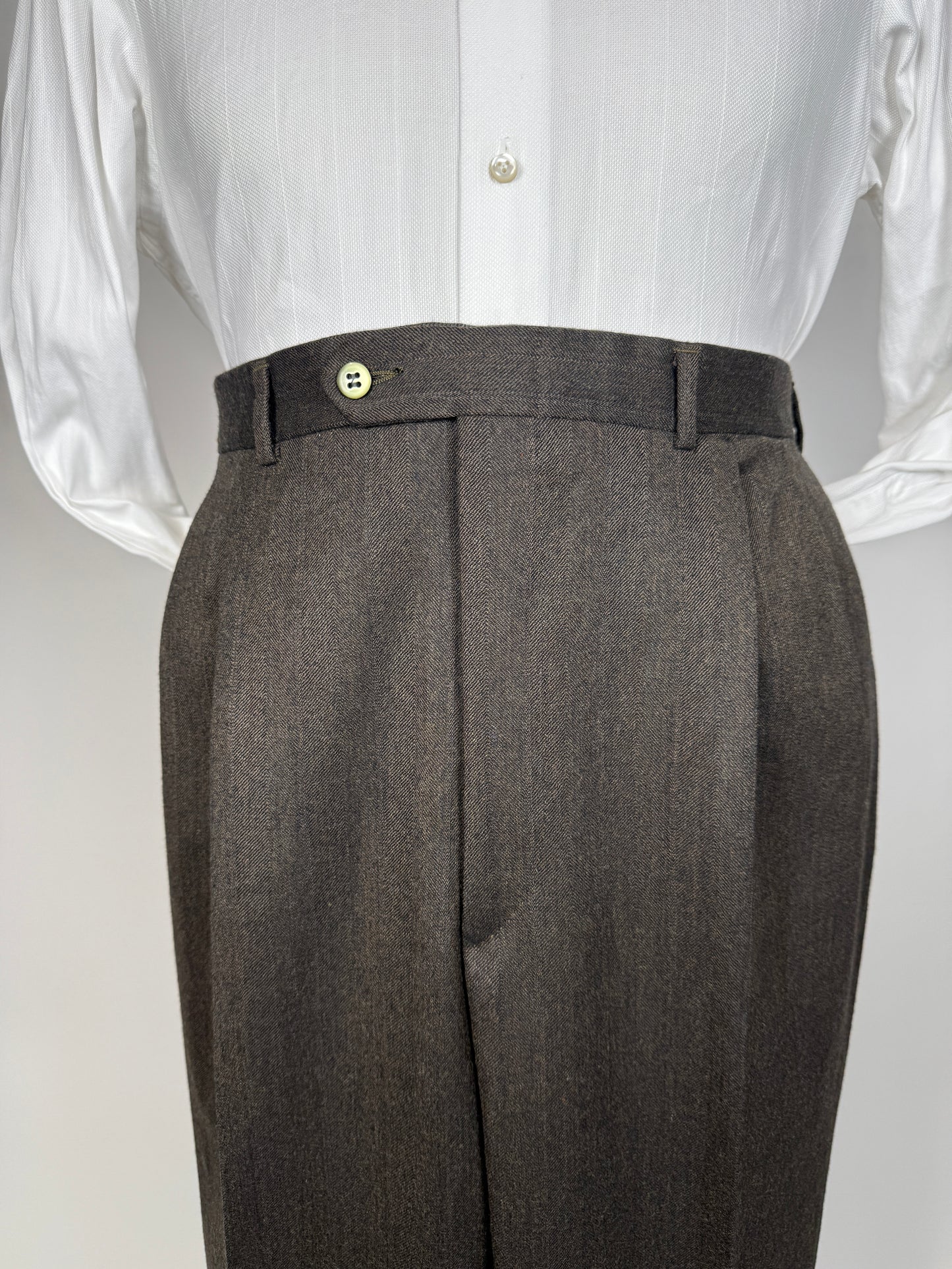 Pantaloni flanella marrone spigato - tg. 56/58