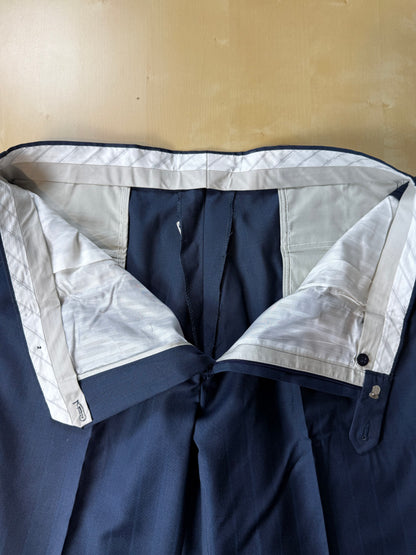 Pantaloni anni '80 fresco lana blu righe tono su tono - tg. 56