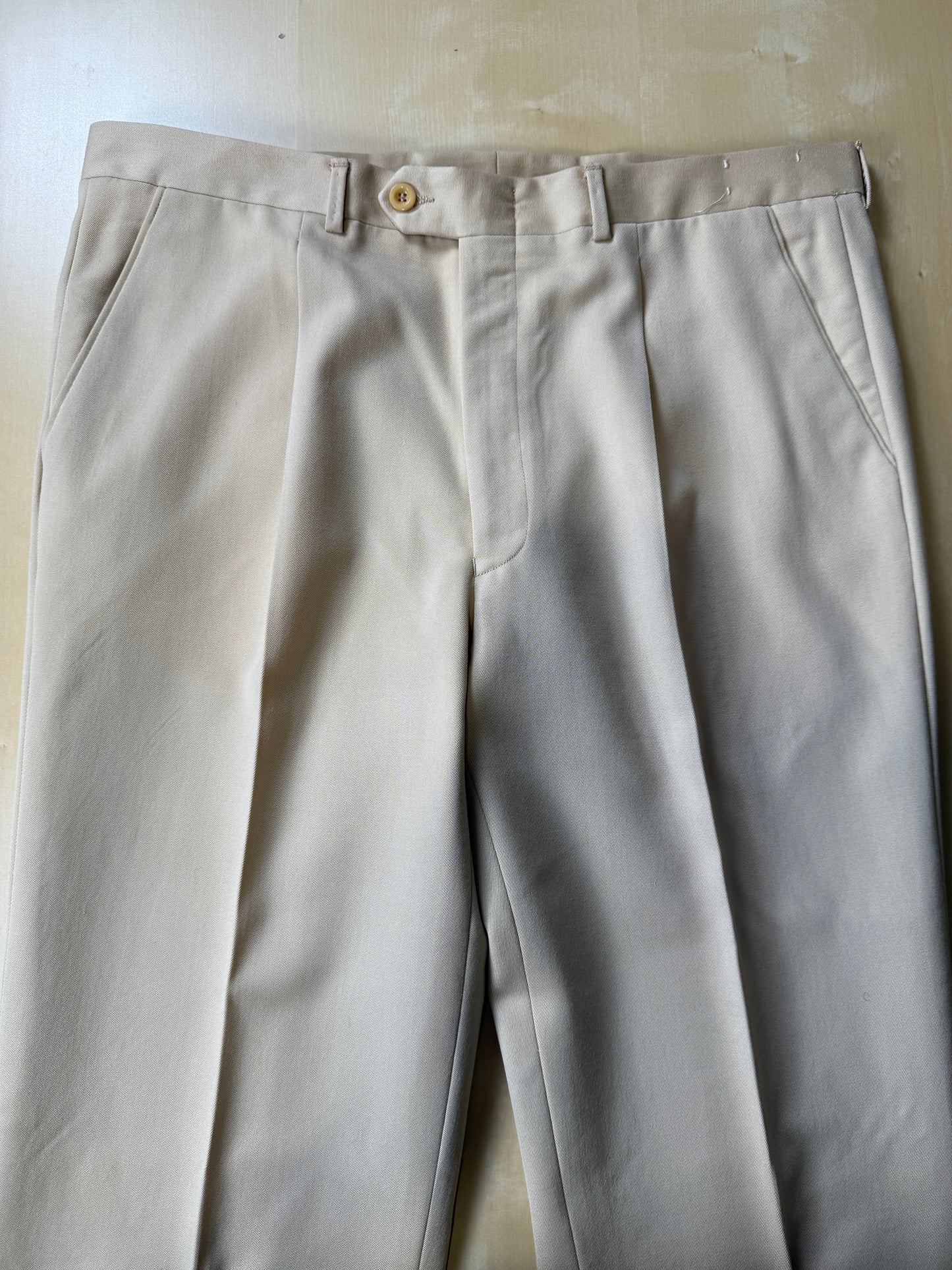 Pantaloni anni ‘70/'80 in twill di lana beige (NOS) - tg. 50