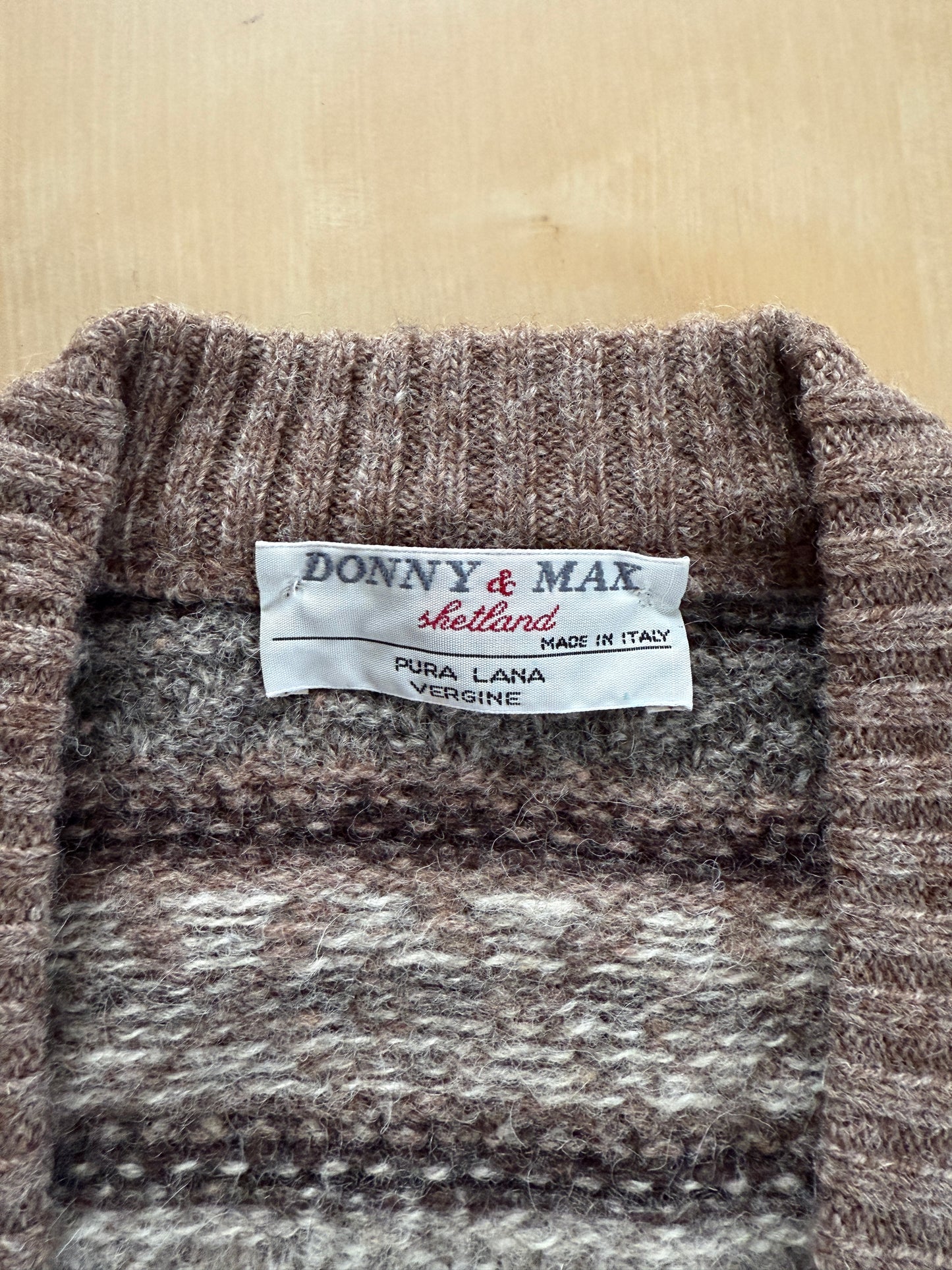 Cardigan anni ‘80 in lana Shetland fantasia geometrica - L