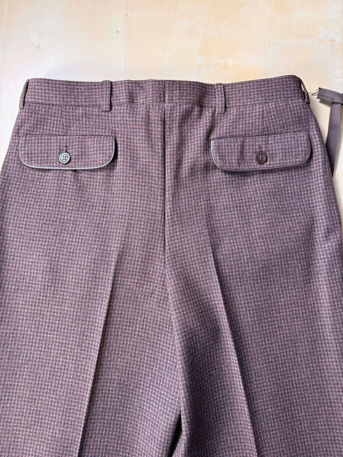 Pantaloni anni ‘70/‘80 flanella quadretti marrone ruggine (NOS) - tg. 44