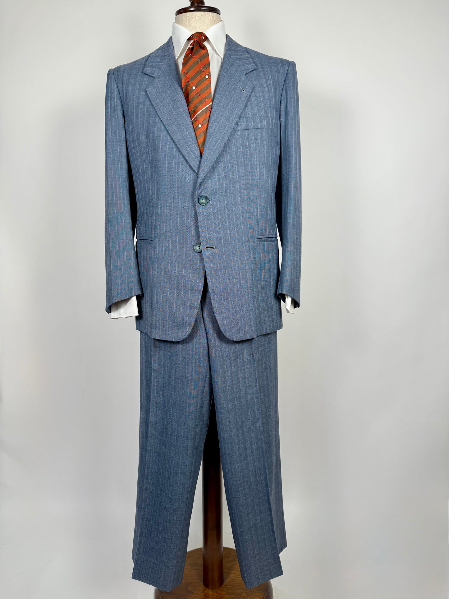 Completo sartoriale anni ‘60/'70 in grisaglia color carta da zucchero gessato - tg. 50/52