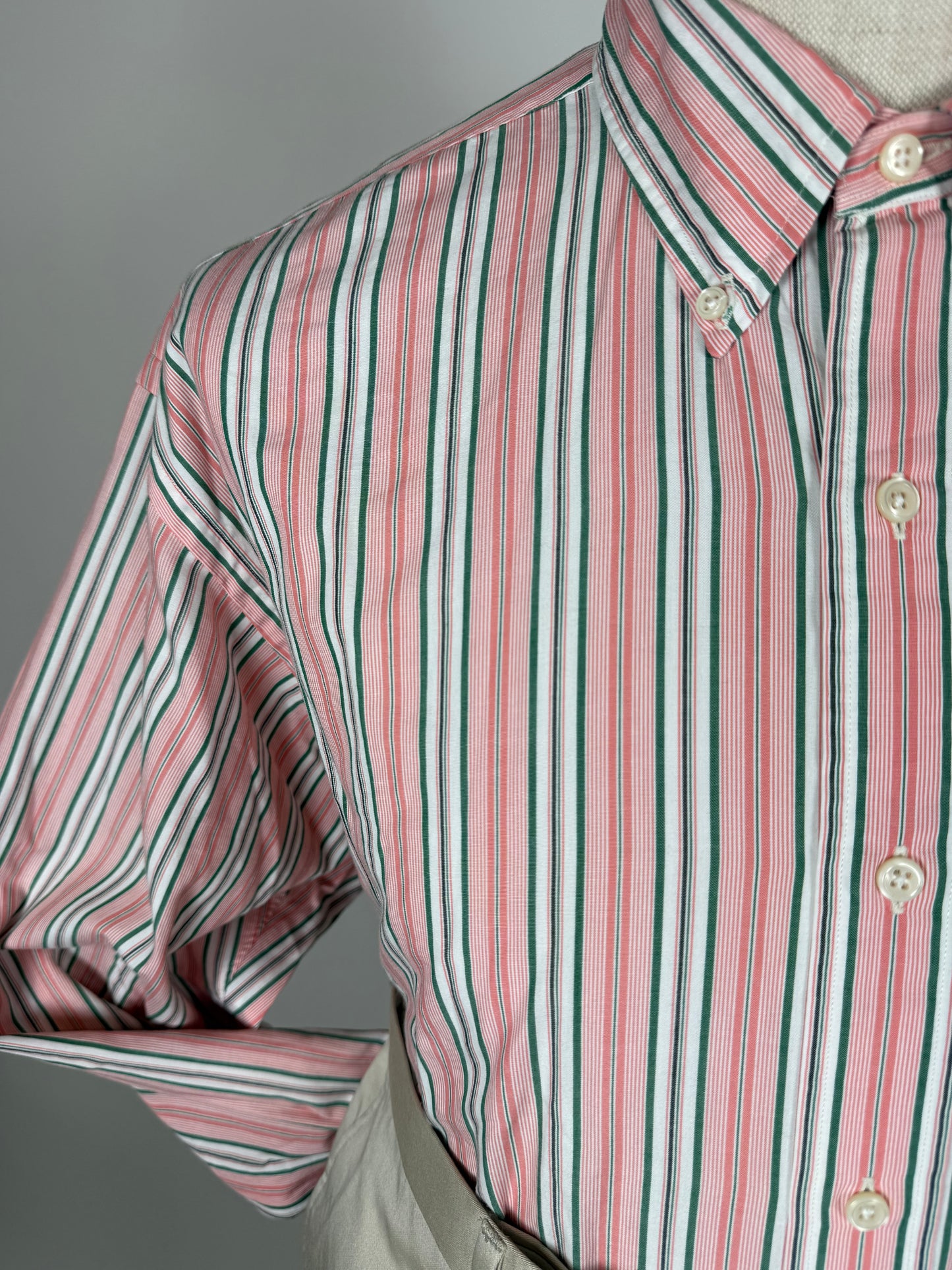 Camicia Ralph Lauren righe rosa verdi -  L collo 42