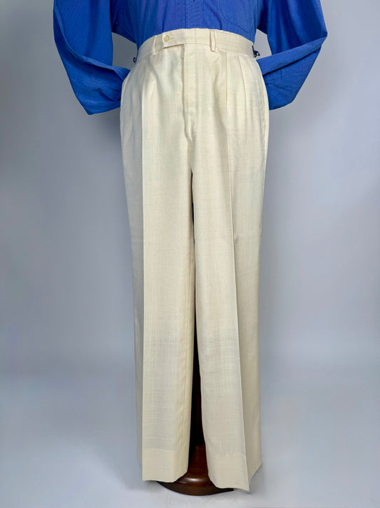 Pantaloni anni '70 misto seta color avorio - tg. 44/46