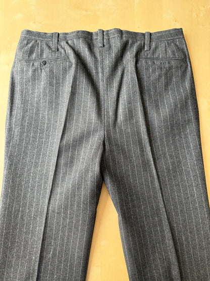 Completo doppiopetto sartoriale anni ‘70 in flanella grigio gessato - tg. 50/52 drop basso