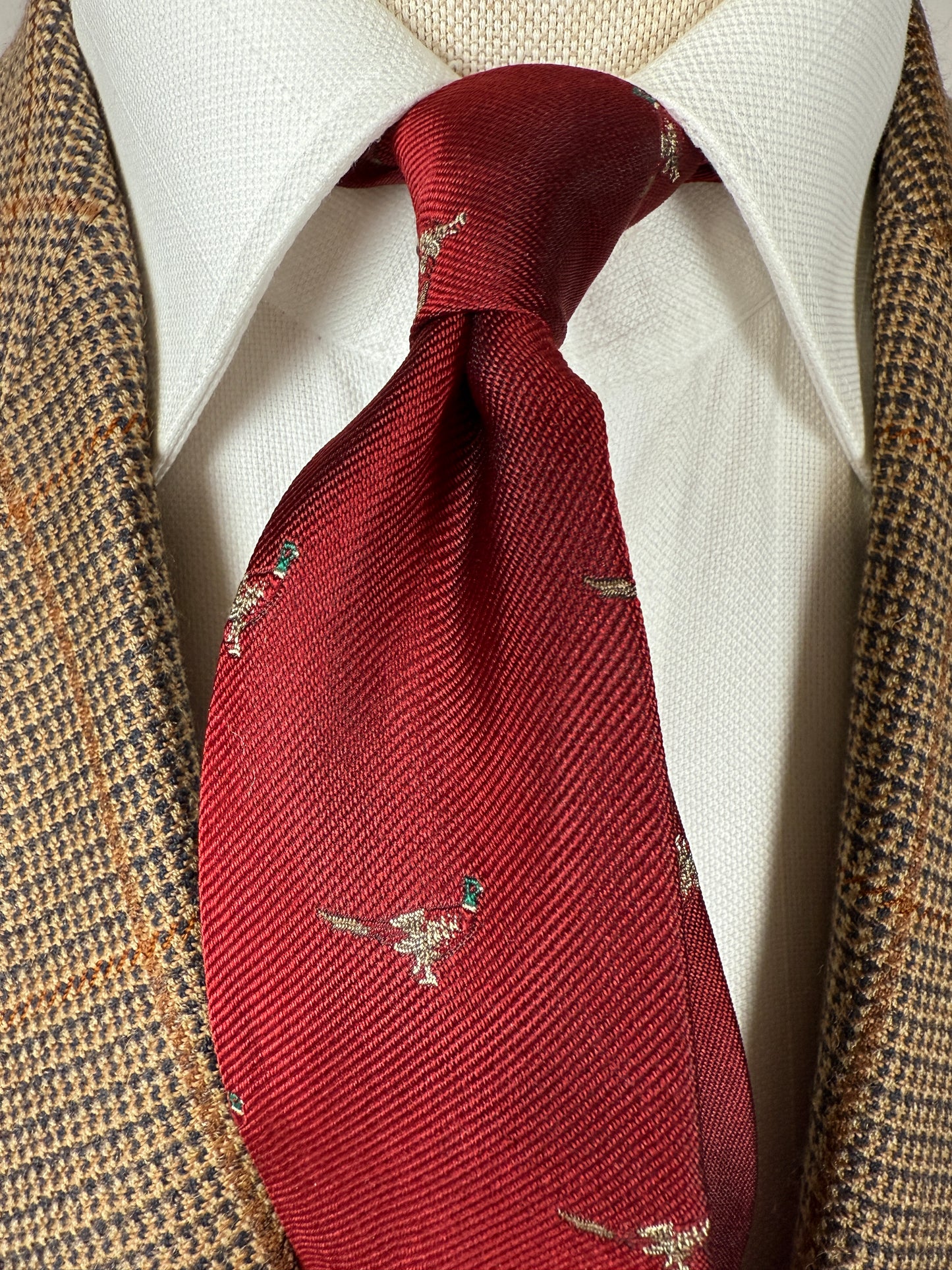 Cravatta De Paz vintage rossa con fagiani