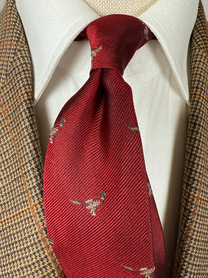 Cravatta De Paz vintage rossa con fagiani