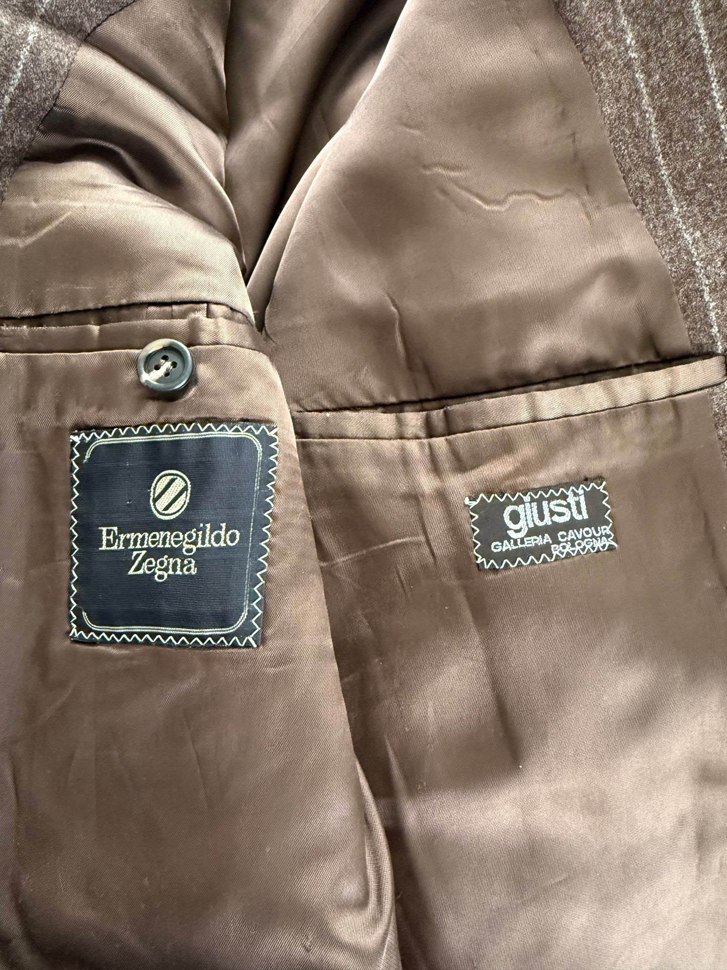 Giacca Ermenegildo Zegna anni ‘80 flanella marrone gessato - tg. 50