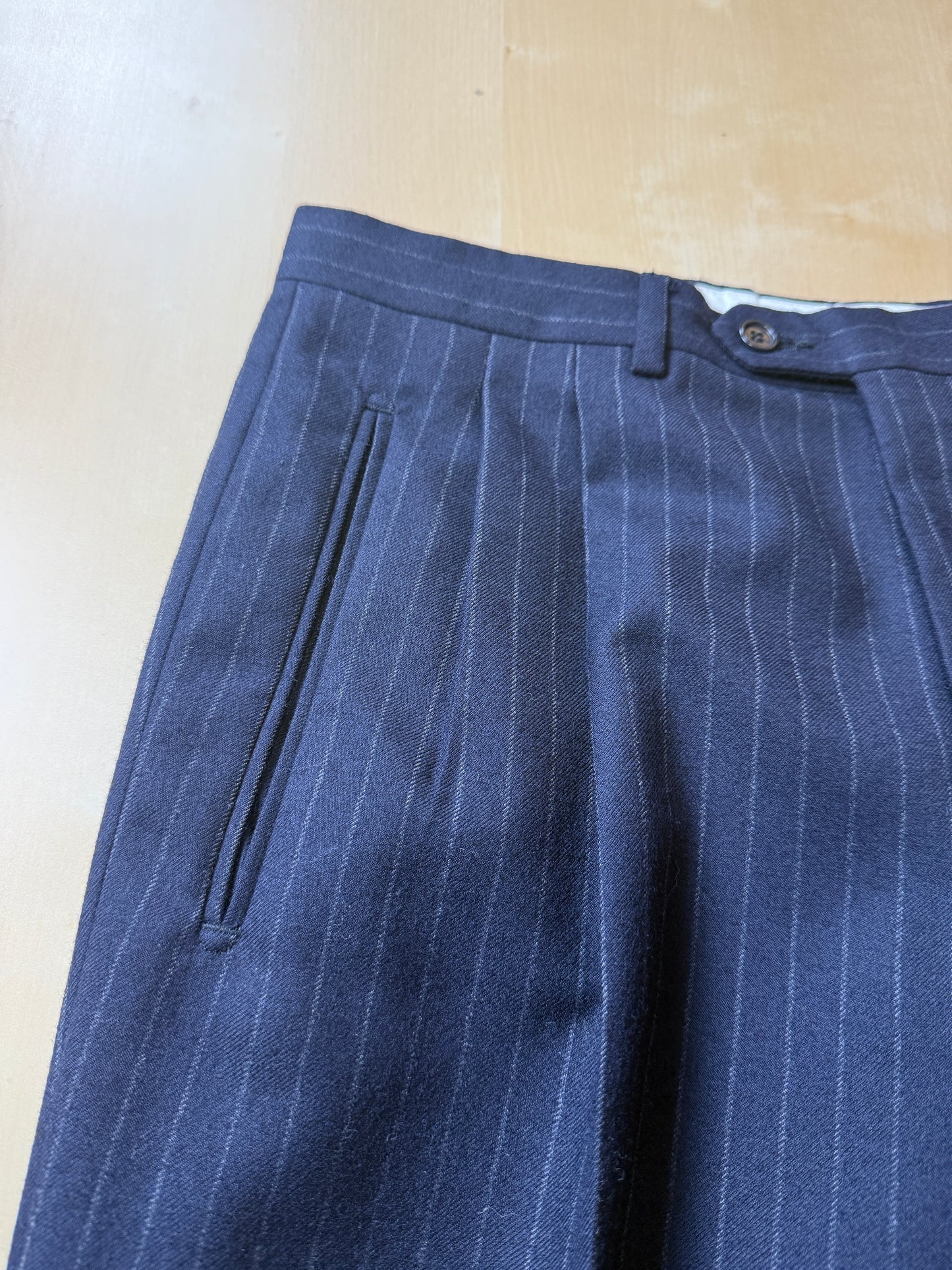 Completo anni ‘80 in flanella inglese blu gessato - tg. 48