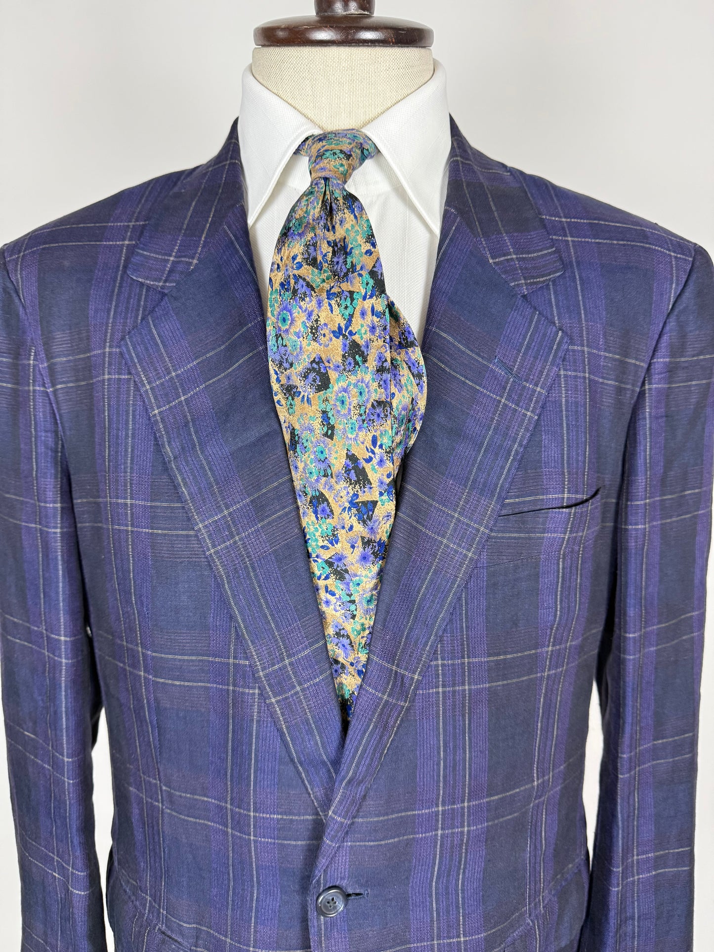 Giacca in lino tartan viola anni '80 - tg. 52
