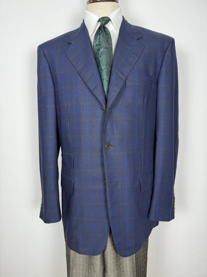 Giacca Pierre Cardin anni '90 in lana super twist blu a quadri - tg. 52/54