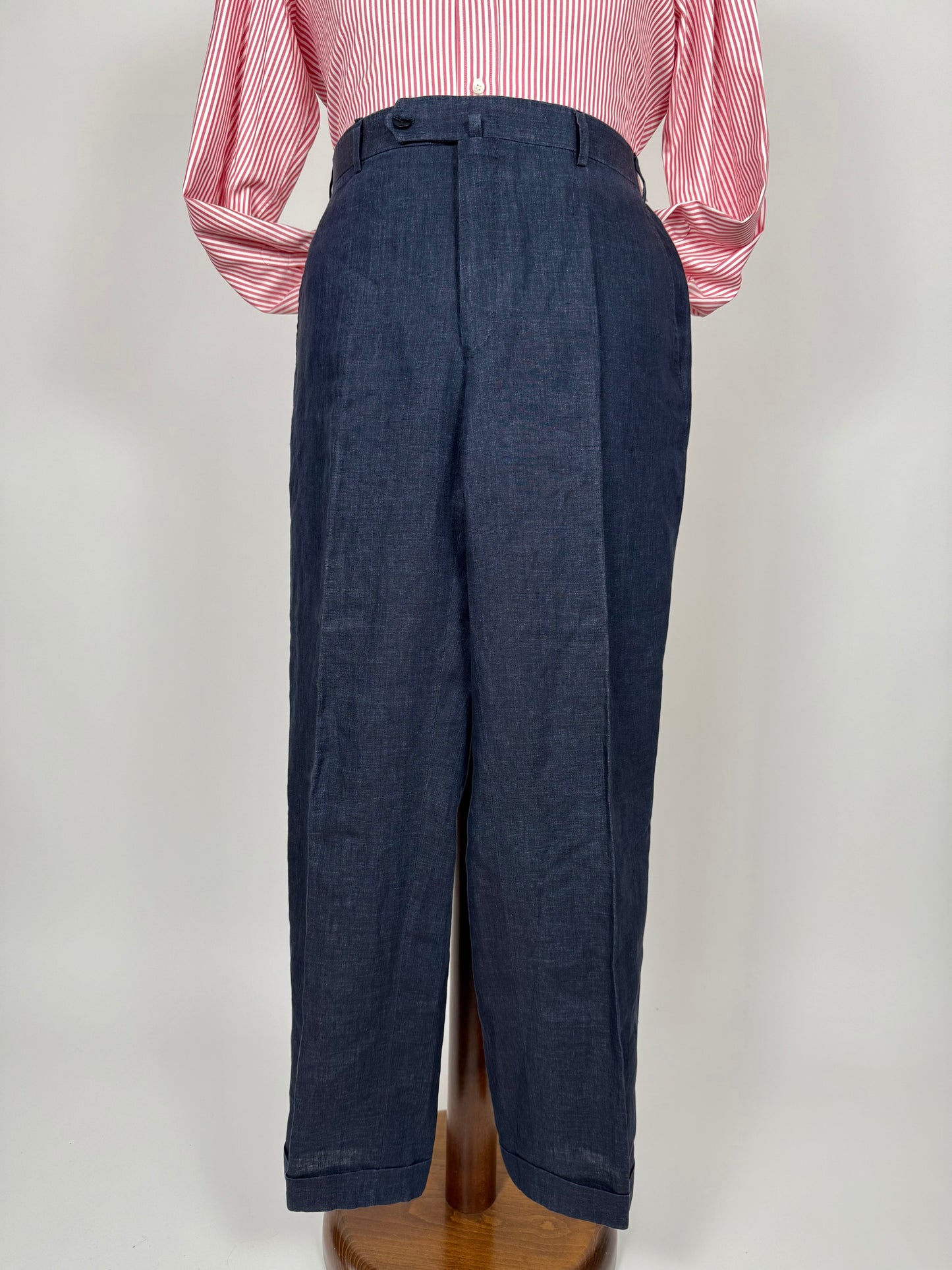 Pantaloni Isaia lino blu effetto chambray - tg. 52