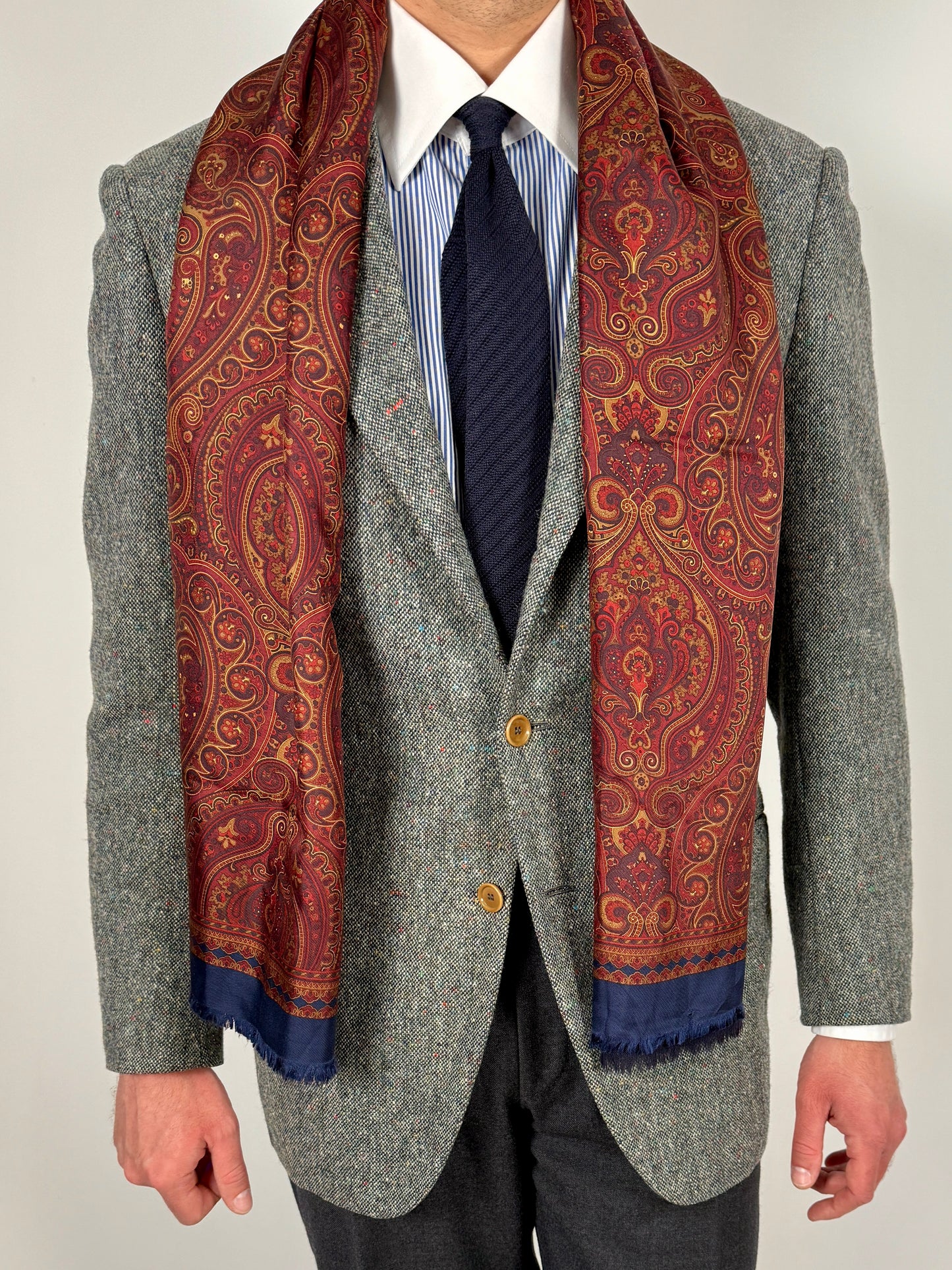 Sciarpa tubolare doppio tessuto seta paisley e lana