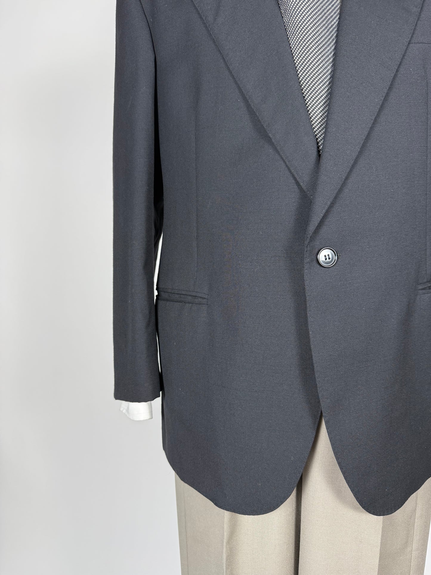 Giacca fresco lana blu mono bottone revers a lancia - tg. 50/52 corta