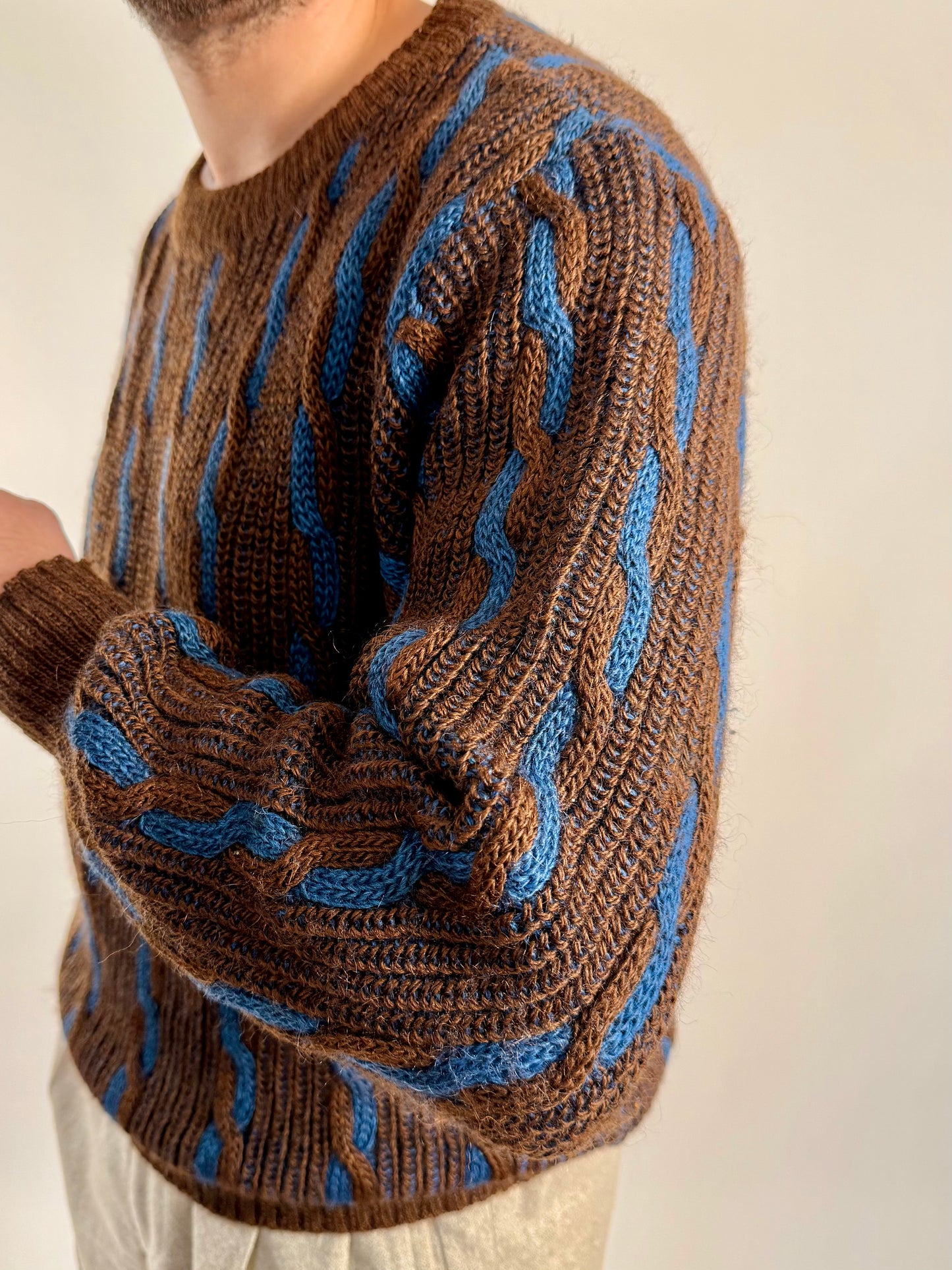 Maglione vintage a trecce in lana e mohair - L