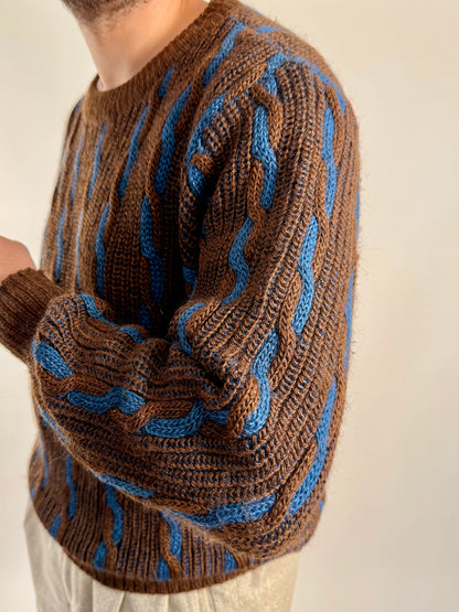 Maglione vintage a trecce in lana e mohair - L