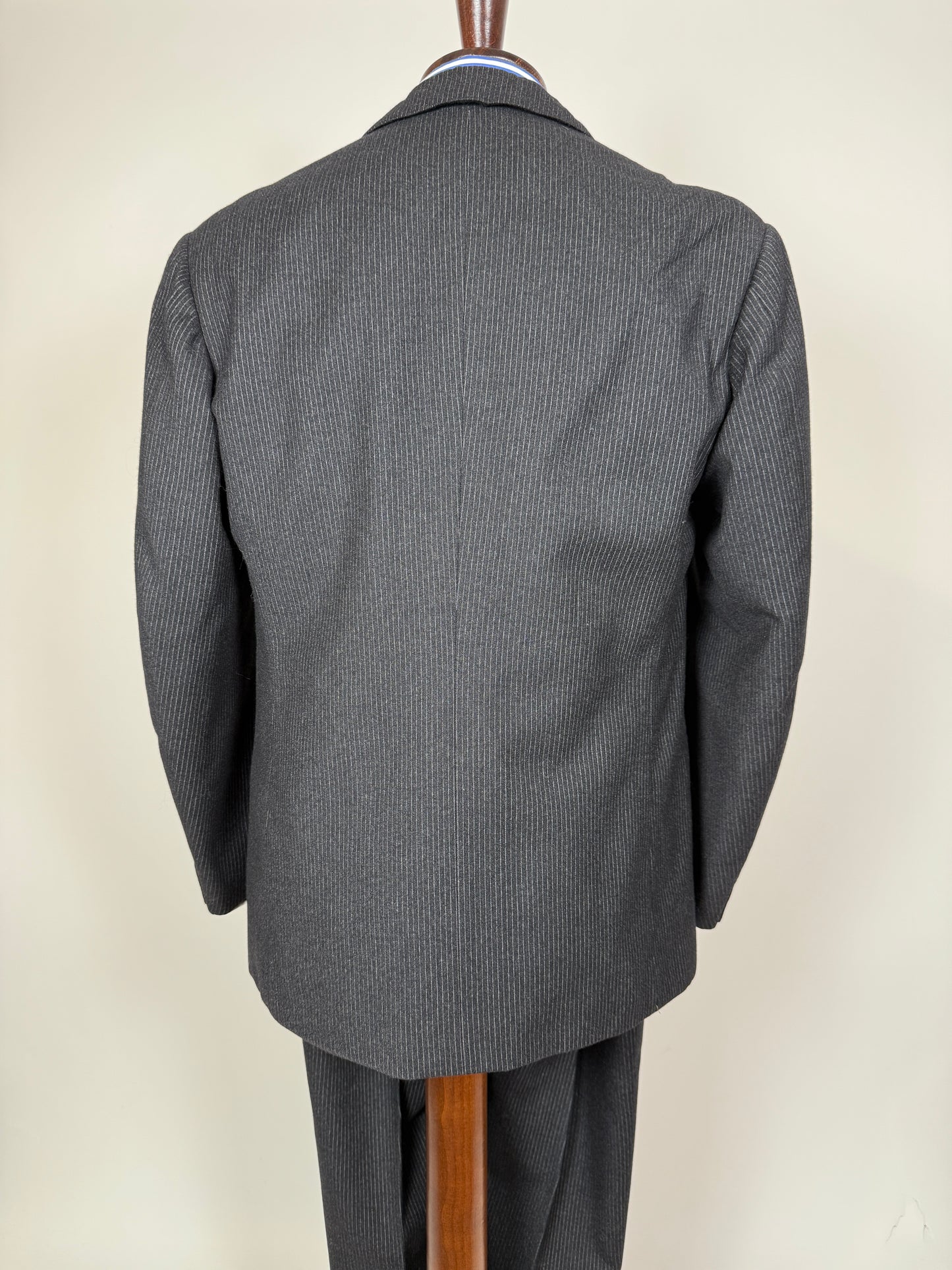 Completo 3 pezzi anni ‘60 sartoriale flanella antracite gessato - tg. 50