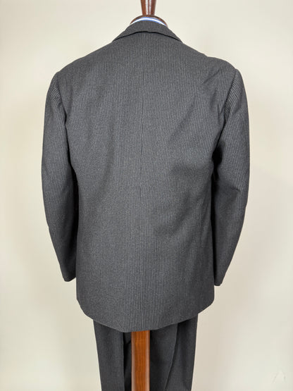 Completo 3 pezzi anni ‘60 sartoriale flanella antracite gessato - tg. 50