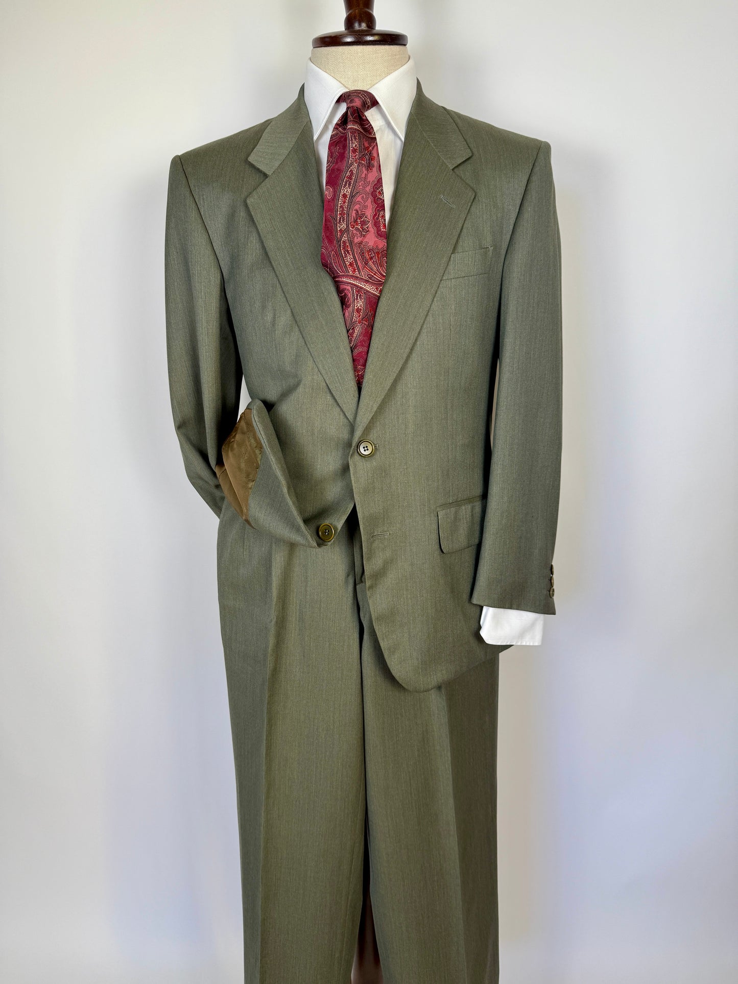 Completo anni ‘80 in lana pettinata verde mélange - tg. 48