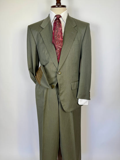 Completo anni ‘80 in lana pettinata verde mélange - tg. 48