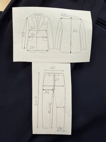 Completo doppiopetto anni '70/'80 twill lana pettinata blu - tg. 48