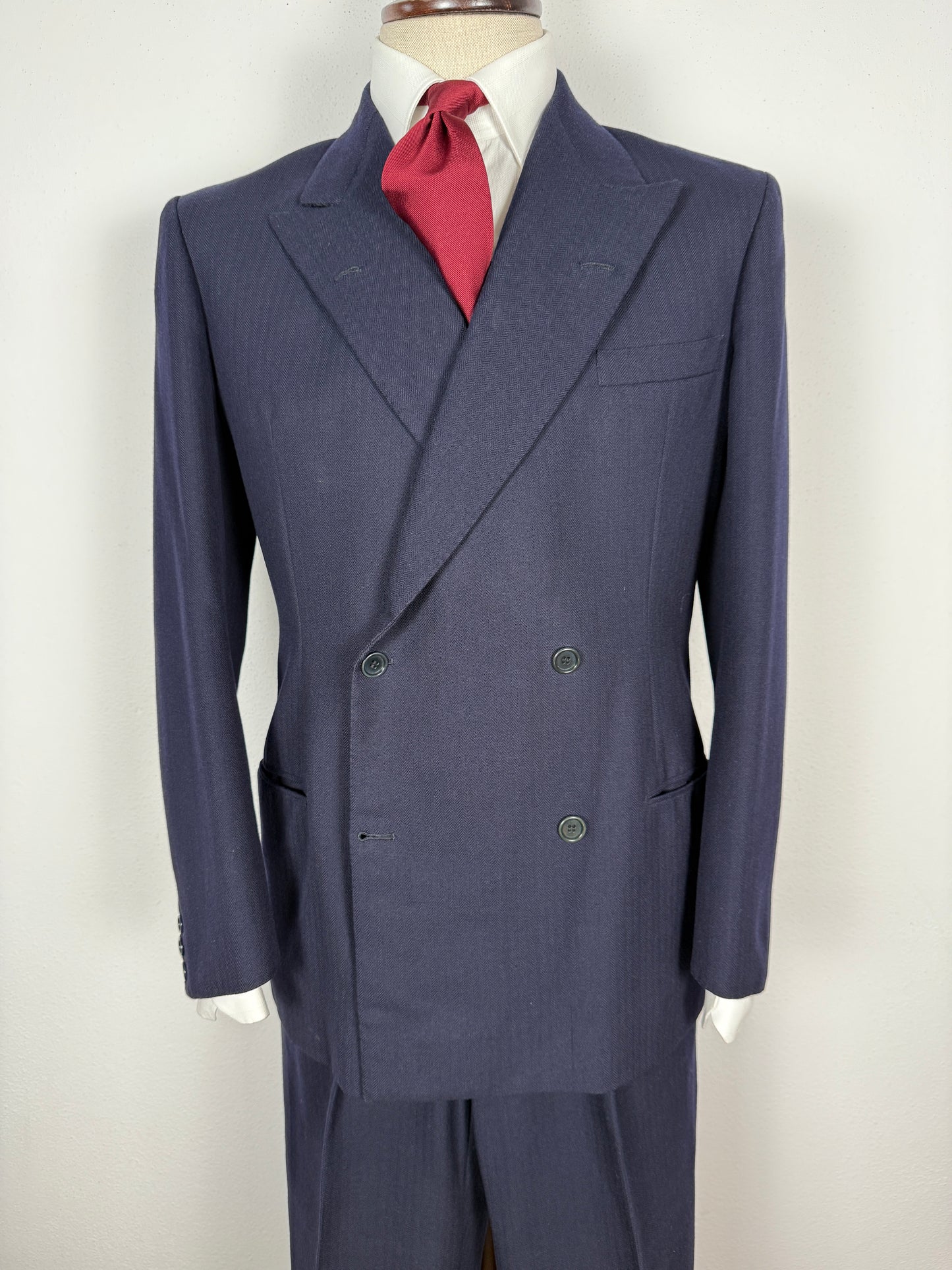 Completo doppiopetto sartoriale anni ‘40/‘50 blu spinato - tg. 46/48