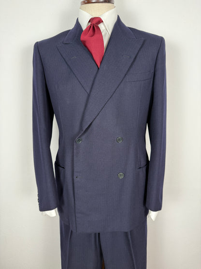 Completo doppiopetto sartoriale anni ‘40/‘50 blu spinato - tg. 46/48