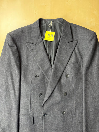 Completo Brioni doppiopetto anni '80 flanella antracite gessato - tg. 56