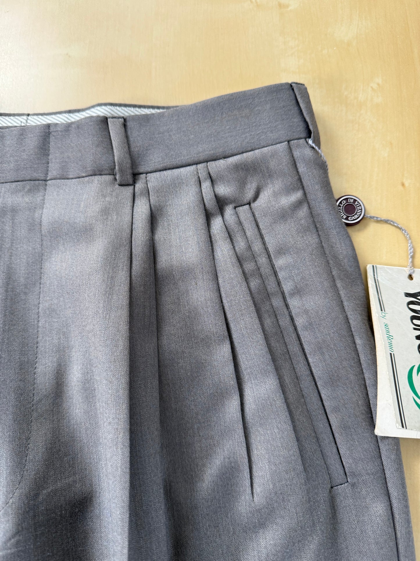 Pantaloni anni '80 NOS fresco lana grigio-verde (4 pinces!) - tg. 44/46