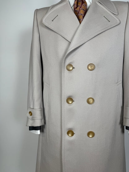 Cappotto doppiopetto anni ‘70 in twill di lana color avorio - tg. 46-48