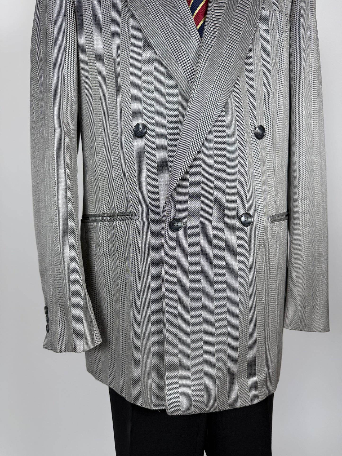 Giacca doppiopetto Christian Dior anni '70/'80 lana e seta chevrons - tg. 52 lunga