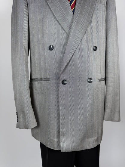 Giacca doppiopetto Christian Dior anni '70/'80 lana e seta chevrons - tg. 52 lunga