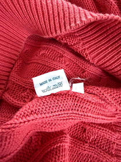 Pullover rosa corallo anni ‘80 100% cotone a trecce - tg. L/XL