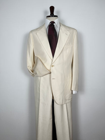Completo anni '70 su misura in pura seta shantung bianco avorio - tg. 50