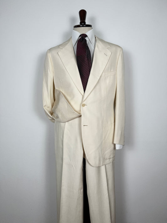 Completo anni '70 su misura in pura seta shantung bianco avorio - tg. 50