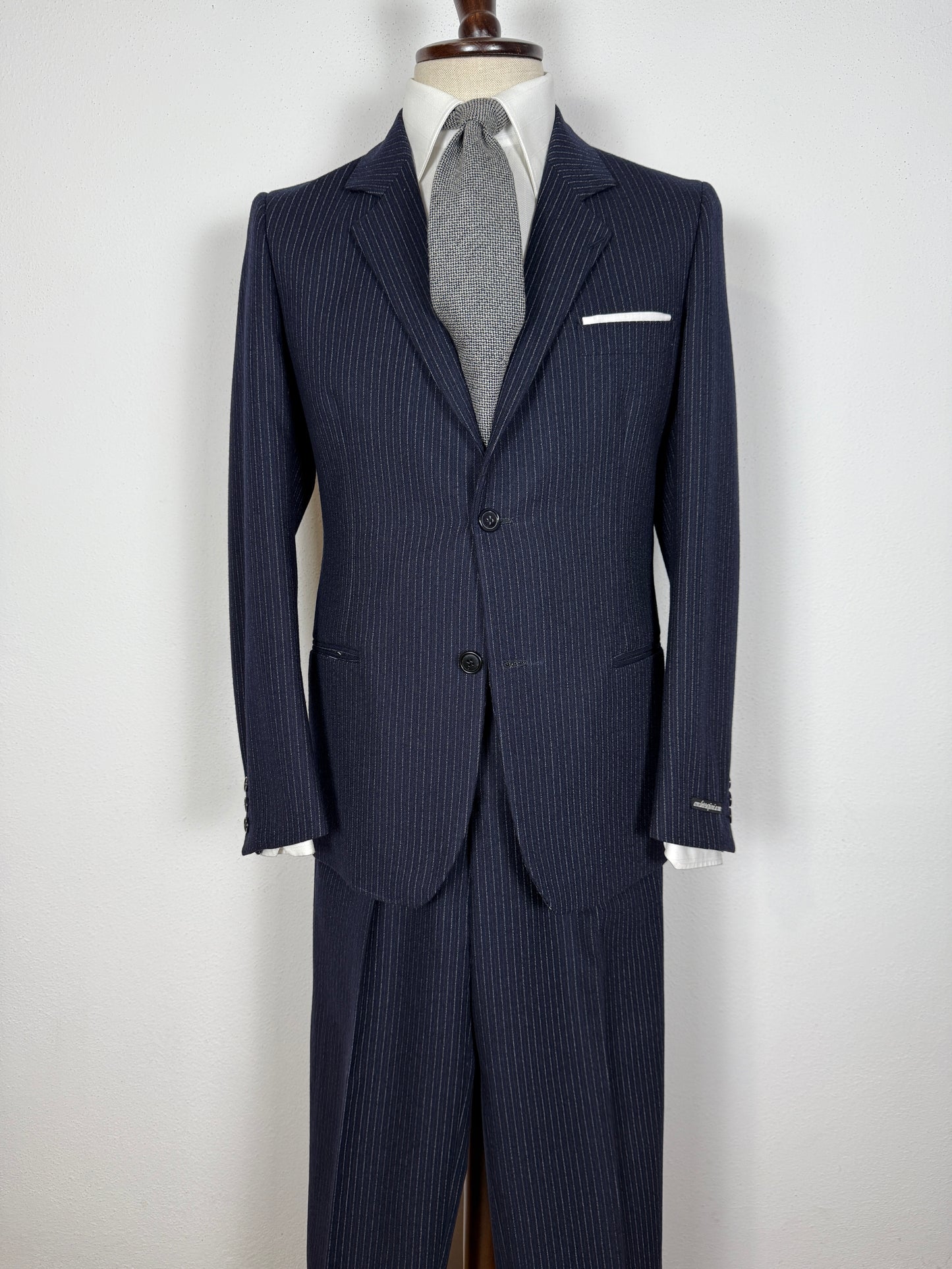 Completo Marzotto anni ‘70/‘80 in flanella blu gessato (NOS) - tg. 44