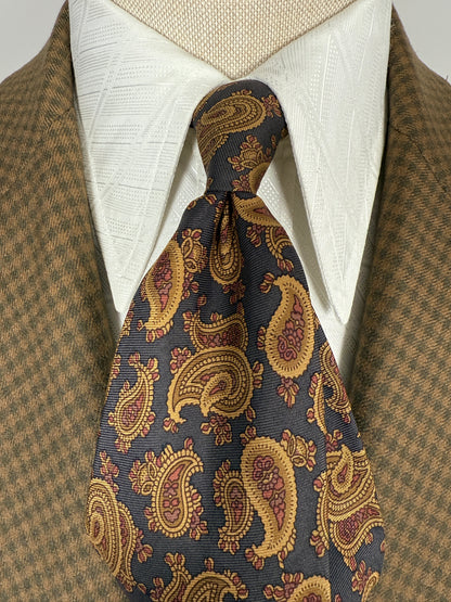 Cravatta paisley cachi fondo blu