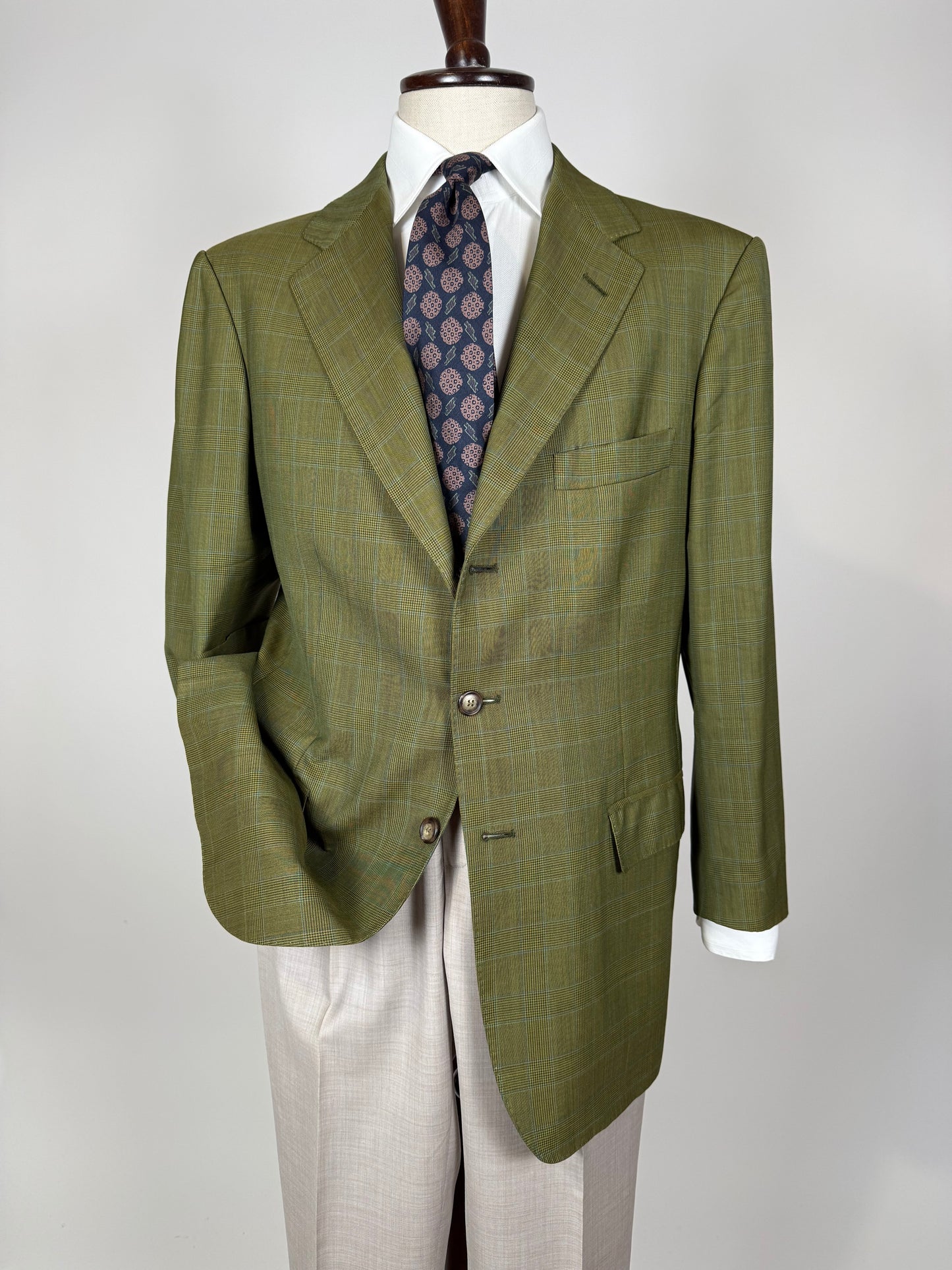 Giacca De Paz fresco lana verde glen check - tg. 52