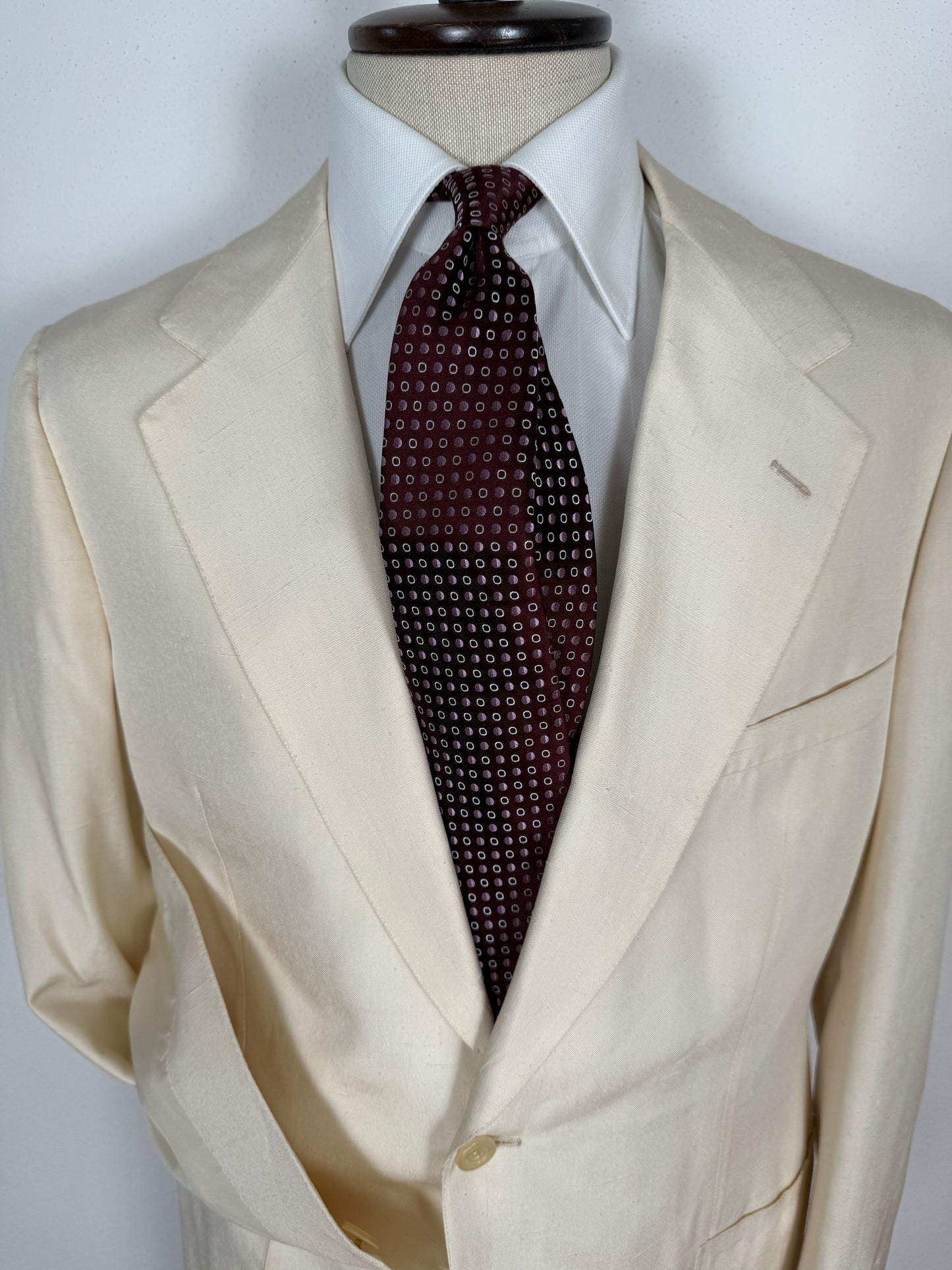 Completo anni '70 su misura in pura seta shantung bianco avorio - tg. 50