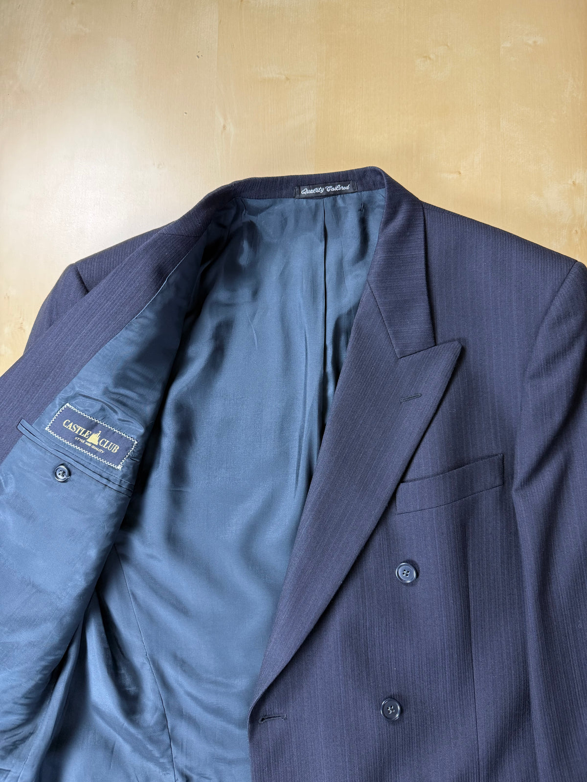 Giacca doppiopetto blu anni '80 in lana pettinata - tg. 52