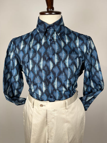 Camicia anni '70 optical in pura seta - S collo 40
