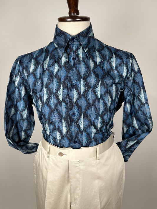 Camicia anni '70 optical in pura seta - S collo 40