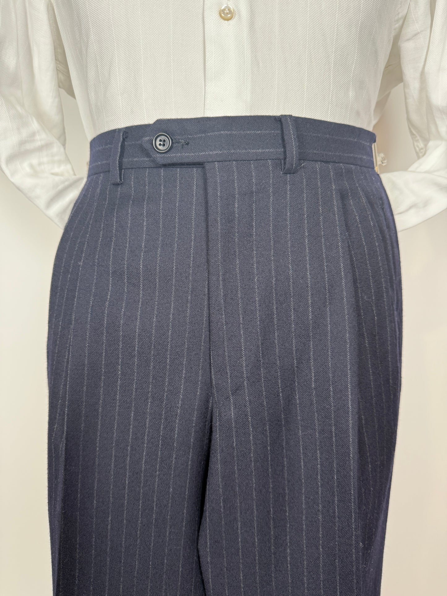 Completo anni ‘80 in flanella inglese blu gessato - tg. 48